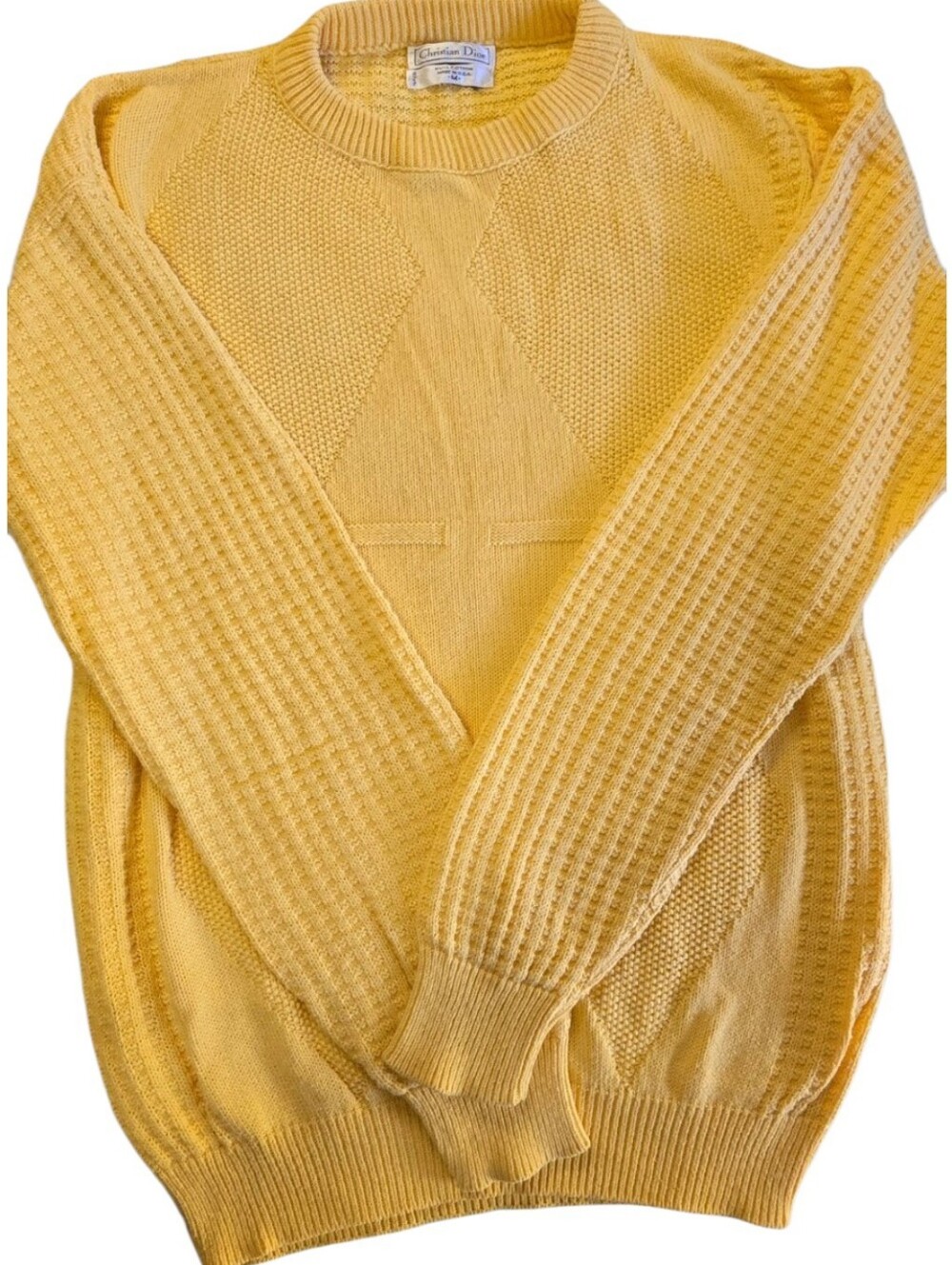 Vintage Christian Dior Sweater Men's Medium Crew Neck Yellow